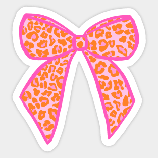 Bow in Pink and Orange Leopard Print Spots Sticker